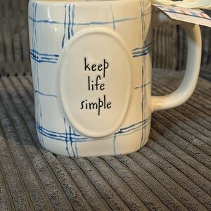 Rae Dunn Blue and White Plaid Mug KEEP LIFE SIMPLE